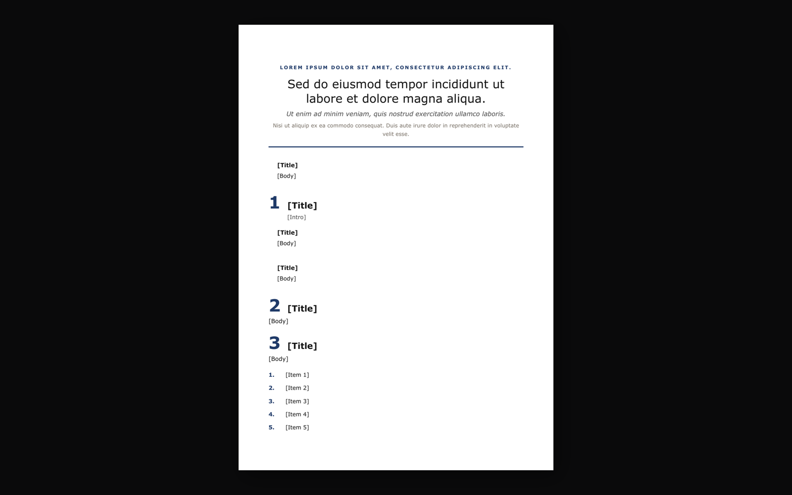 A katib-rendered NDA template — print-grade A4 typography, structured sections, lorem ipsum filling every variable. The structure is fixed in code; only the bracketed fields change at render time.